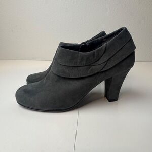 Aerosoles Womens Gray Suede Heeled Ankle Booties Side Zipper Size 9 US / 7 EU
